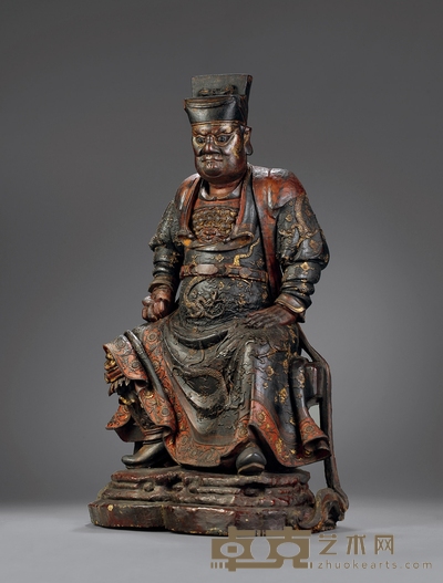 明·木胎武财神赵公明坐像 高:56cm