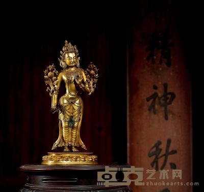 清乾隆·宫廷铜鎏金菩萨立像 高：35cm