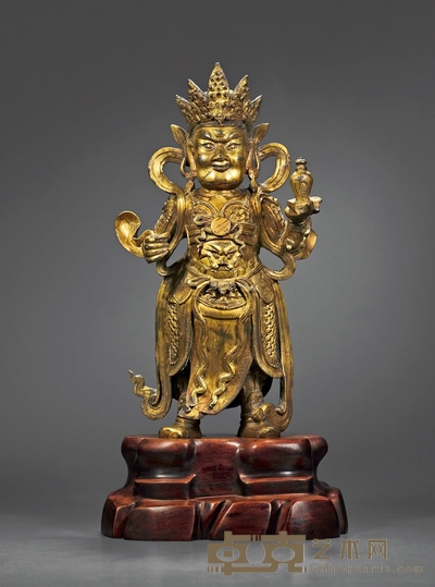 明·铜鎏金天王立像 高:34.5cm