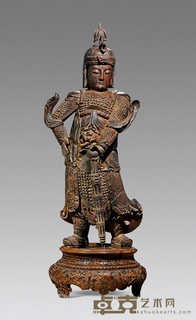 明·木胎韦陀立像 高:153cm(带座)
