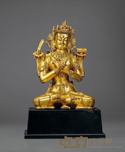十六世纪·铜鎏金文殊坐像 高：20cm