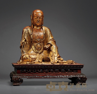 清乾隆·宫廷木胎自在坐地藏菩萨坐像 高：22.5cm