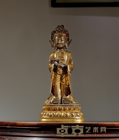 清乾隆·宫廷铜鎏金观音菩萨立像 高：55cm