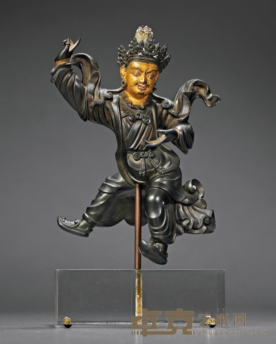 清乾隆·宫廷紫金琍玛铜格萨尔王像 高：17cm
