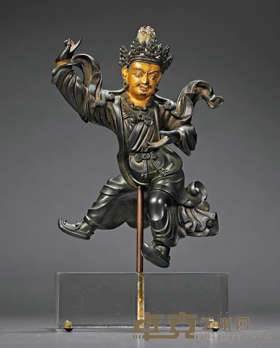 清乾隆·宫廷紫金琍玛铜格萨尔王像 高:17cm