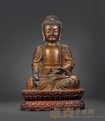 明·铜鎏金药师佛坐像 高:44cm