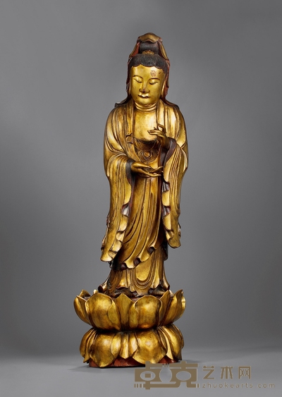 清·木胎金漆观音菩萨立像 高:85cm
