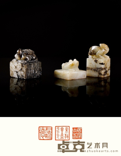 明–清·玉印三方 尺寸：33×26×25mm 26×26×21mm 37×22×18mm 