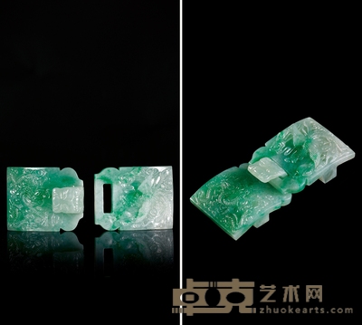 清·翡翠雕龙凤带扣 尺寸:96×42×20mm