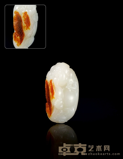 郭万龙 渔翁得利 白玉挂件 尺寸:50×27×20mm