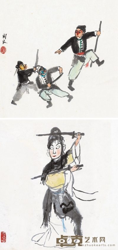 关 良 武剧人物一组两件 33×33.4cm
34.8×32cm