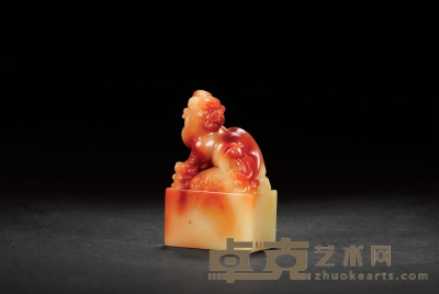 寿山红花芙蓉石古兽钮章 3.9×2.7×6.5cm