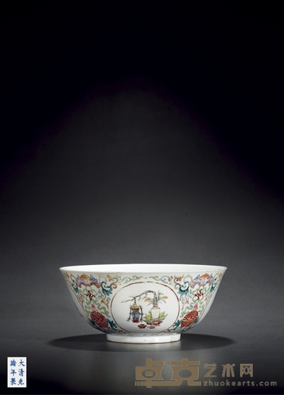 清光绪·粉彩开光博古图碗 高:8.8cm 直径:20.8cm
