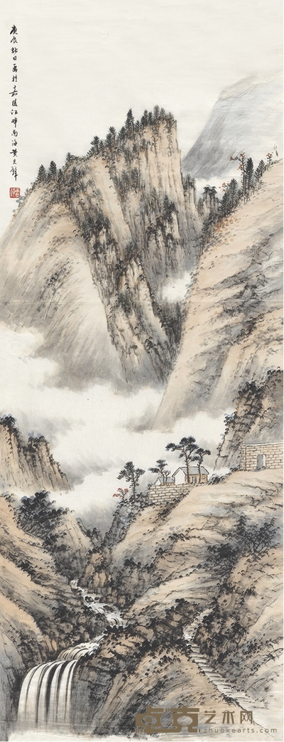 黄君璧 云岩山溪图 106×41cm