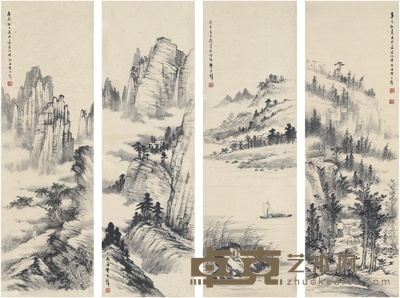 黄君璧 山水四屏 96×30cm×4