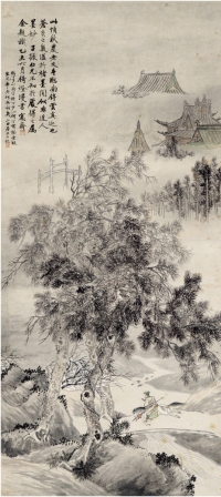 吴大澂 题  吴谷祥（1848～1903）画秋山策马图