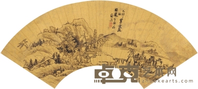 王维烈  湖山林屋图 49.5×16cm 
