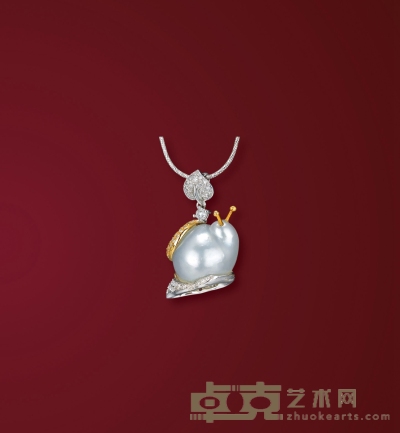 18k金镶异形珍珠配钻石小蜗牛吊坠 吊坠尺寸约11.3×13.3mm