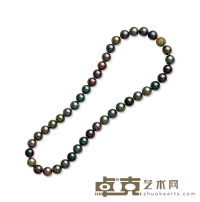 10-10.5mm海水大溪地孔雀绿黑珍珠项链 41颗珍珠直径为10-10.5mm