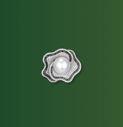 14.3mm海水珍珠配钻石胸针