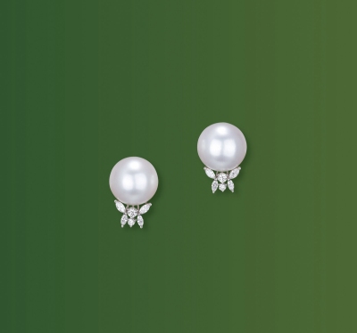 14mm海水澳白珍珠配钻石耳钉