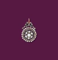 维多利亚时期（1837-1861年）天然野生珍珠配钻石吊坠