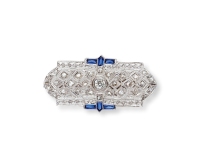 Artdeco时期（1920-1940年） K金镶钻石配蓝宝石胸针