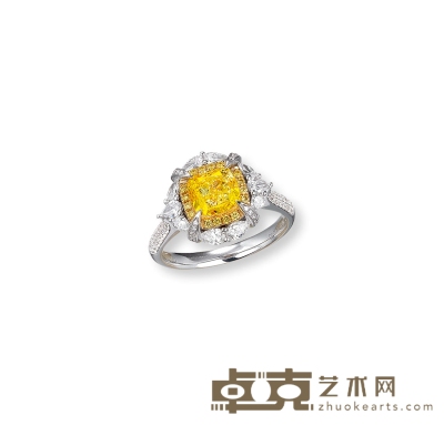 2克拉艳黄色钻石戒指 钻石尺寸为6.73×6.58×4.74mm
戒圈14