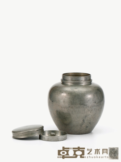 明治时期·京锡屋弥左卫门款锡制大茶叶罐 高21cm 长19.8cm