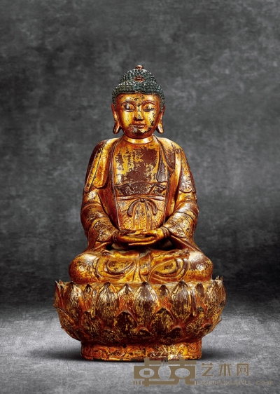 明•铜漆金阿弥陀佛坐像 高：34cm