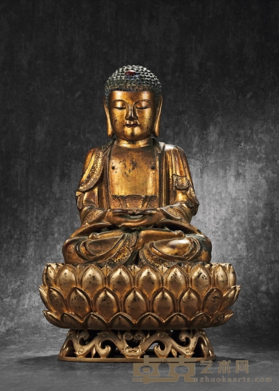 明•铜漆金阿弥陀佛坐像 高：52cm（不含座） 