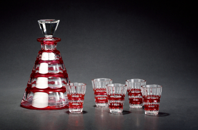 1950年制 圣朗博（VAL SAINT LAMBERT）圣诞缤纷系列水晶酒具六件套组
