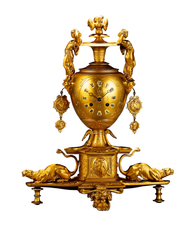 十九世纪制 女神及神兽饰圣杯形鎏金座钟