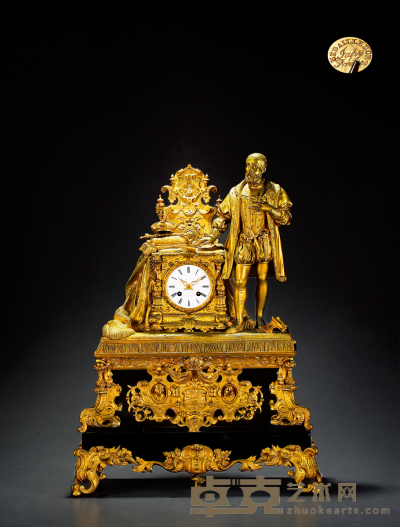 十九世纪制 杰皮弗雷斯（JAPY FRERES）查理大帝饰铜鎏金镶嵌黑理石座钟 长：48cm  宽：19cm 高：66.5cm
