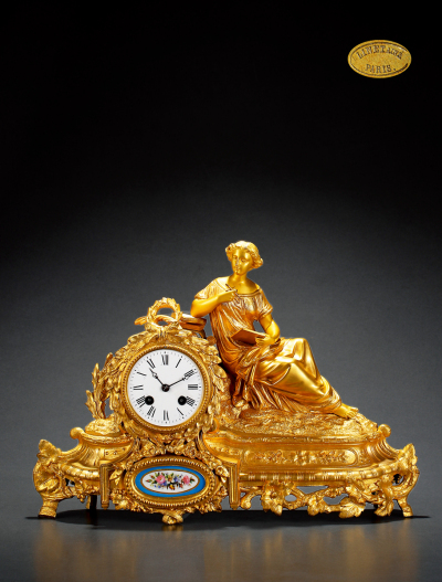 1780年制 利内特·艾尼（LINET AINE）女神饰珐琅镶嵌鎏金座钟