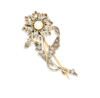 维多利亚时期 钻石镶嵌珍珠雏菊花束饰胸针