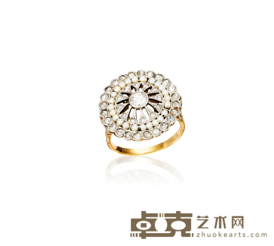 爱德华时期 钻石镶嵌米珠蕾丝风格戒指
附原盒 戒圈：12
重量：约4.88g