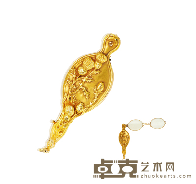 十九世纪制 法国硕果花叶饰巧纳长柄眼镜 尺寸：9.5×3.2cm
重量：约30.79g