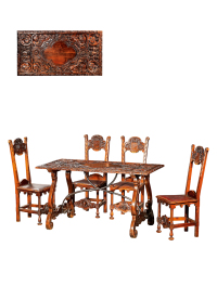 十九世纪制 文艺复兴风格家族联姻定制餐桌配四椅