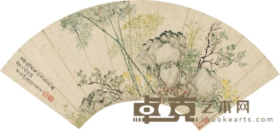 恽寿平 绿竹坡石图 54.5×19.5cm