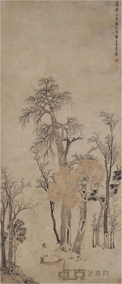 王 綦 闲林高士图 129.5×55.5cm