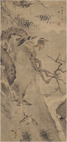 杨大临 鹰禽图