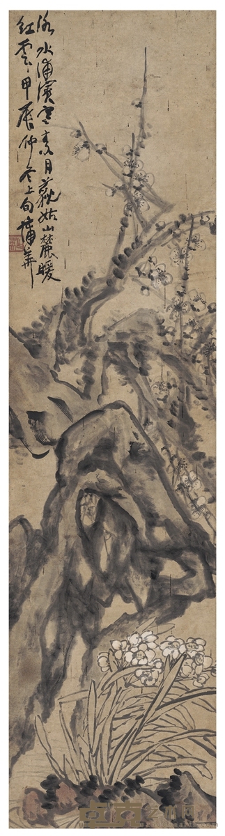 蒲 华 梅石水仙图 136×34.5cm
