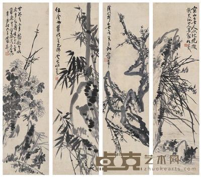 蒲 华 四君子图 149.5×40cm×4