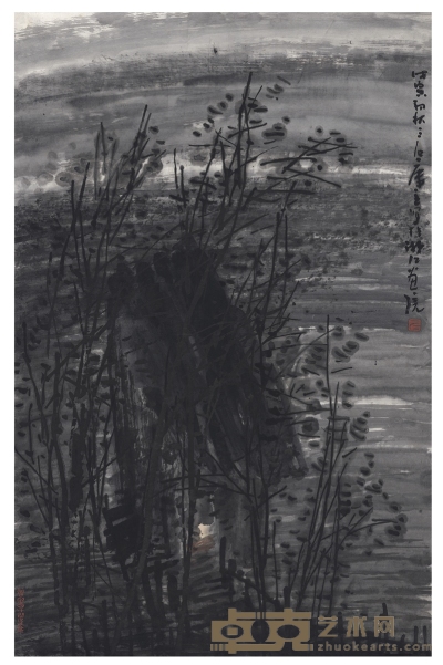 曾 宓 秋林晚景图 68.5×45cm    