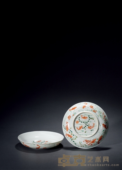 清道光·五彩鱼藻纹盘(一对) 直径:19cm 数量:2