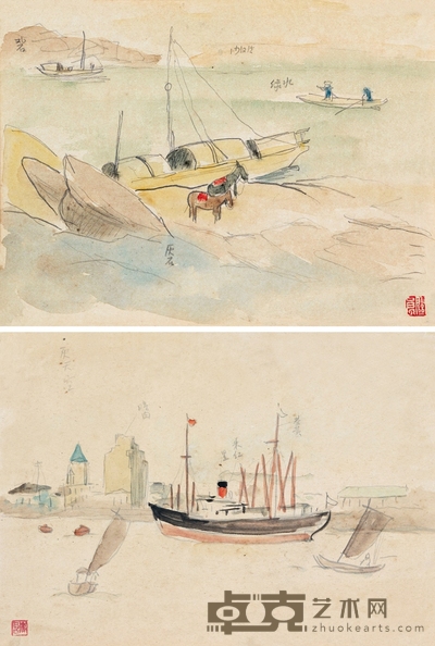 关 良 风景手稿一组两件 18.5×24.5cm，19×26cm