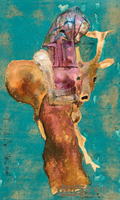 石 虎 少女与鹿 120×72.5cm