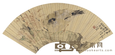 任伯年 栖石禽趣图 52×18cm