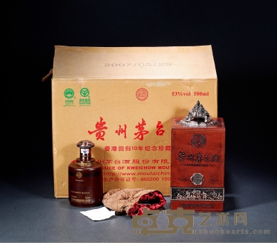2007年贵州茅台酒（香港回归十周年纪念原箱） 数量：6瓶
规格：500ml